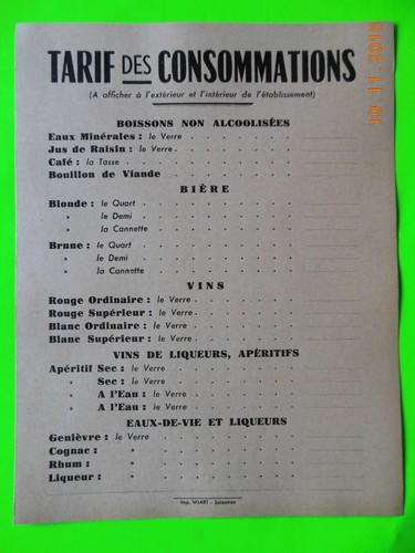 Tarif des consommations - des,