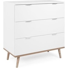Commode Göteborg - 3 tiroirs - Décor chene sonoma Blanc - Scandinave - L 79,8...