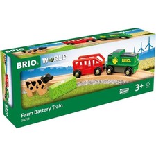 Train de la Ferme a Pile - BRIO - Circuit en bois - Wagon et chargement aiman...