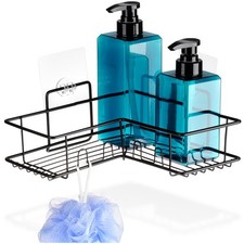 Étagère de Douche d’Angle Métal Noir à Coller Organiseur Accessoires Beauté