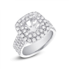 Bague Semi-Montée En Or Blanc 18K Cushion Ronde Princesse Double Halo 1.00CT