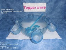 TUPPERWARE  Ensemble Bleu - GRAND SALADIER  7 L - COUPELLES - COUVERTS