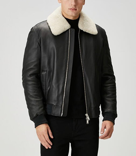 Blouson cuir bomber - , noir