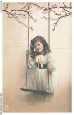 AVMP8-0704-ENFANT - HEUREUX ANNIVERSAIRE - PETITE FILLE - BALANCOIRE