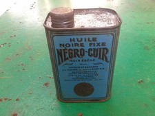  bidon d'huile noire fixe Négro-cuir , objet publicitaire antique French can oil