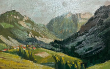 Tableau ancien original paysage village de montagne Robert BELGRAND (1901-1982)