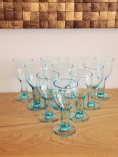 10 Verres A  Vin Eau En Verre Soufflé Bleu Pied Creux Design Original 