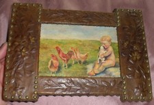 Cadre cuir repoussé " fleurs