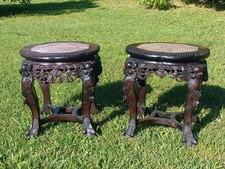 Paire de Bouts de Canapé  Sellettes Indochine  Bois de Fer  Dessus Marbre XIXème