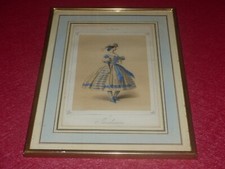 LITHOGRAPHIE ANCIENNE COULEURS POCHOIR / BALS MASQUES "JARDINIERE" Ca 1840