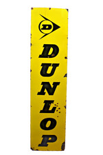 Panneau Émaillé Vintage Dunlop Pneus 72x18in Jaune Noir Garage Publicitaire