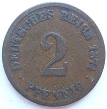 Pièce Allemande Empire Allemand 2 Pfennig 1874 H En Fine