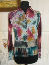 Pull boutons gilet bi matiere mesh fleurs et rayé EVALINKA T.2 38/40 stretch