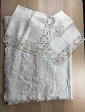 Drap + 2 taies d'oreillers vintage années 1900 Broderies Richelieu design fleuri