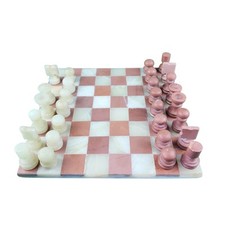 Plateau d'Échecs en Marbre Echiquier + Pièces(3 manquants) Vintage 23x23cm Chess
