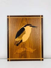 Tableau oiseau en marqueterie de bois, années 60, vintage