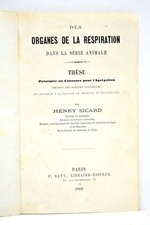 LIVRE ANCIEN SICARD DES ORGANES DE LA RESPIRATION ANIMAL 1869