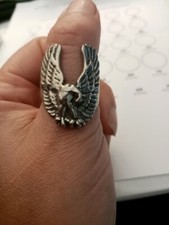 Grande bague vintage Forme Aigle métal argenté Style biker Rock Taille 69