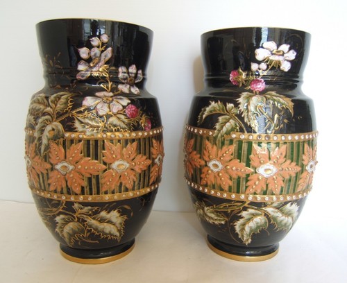 Paire vase emaillee signe - paire,
