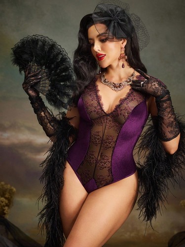 Lace patchwork sheer neck - patchwork,