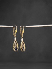 Paire de boucles d’oreilles vintage plaqué or saphir Vers 1980