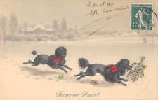 CPA FANTAISIE REPRESENTANT 2 CHIENS / TYPE CANICHE / HEUREUSE ANNEE / DOG