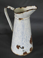 Ancien grand broc en émail blanc pot émaillé vintage années 1950 french antique
