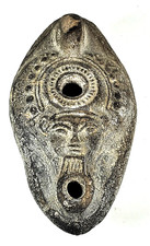 ÉGYPTE ANCIENNE LAMPE à HUILE ISIS HATHOR TERRE CUITE ÉP PTOLÉMAIQUE -50 av JC