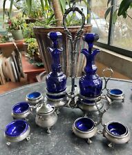 Superbe Service Metal Argenté SHEFFIELD Cristal Bleu  Crystal and Silver Service