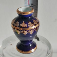 miniature mini vase  PORCELAINE LIMOGES signé A.F.  bleu de four cobalt- or