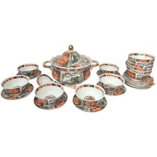 SERVICE A SOUPE CHINOISE PORCELAINE SOUPIERE 12 BOLS ET SOUCOUPES