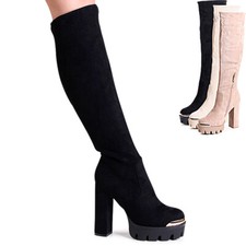 Bottes À Talons En Velours Pour Femmes Avec Tige Revers Et Semelle Profilée