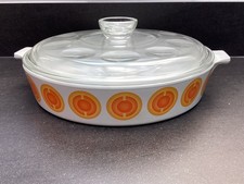 Plat avec couvercle Pyroflam décor vintage orange PC 12B/25 cm