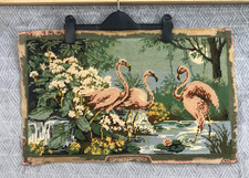 Vintage Margot Création Paris Flamants Roses d'après Mireille Tapisserie 52x30cm