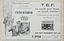PUBLICITÉ DE PRESSE 1926 TSF VITUS L'ULTRA HÉTÉRODYNE récepteur le plus puissant