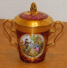 vintage POT vase en PORCELAINE de LIMOGES motifs fragonard et FLORAL dorée OR