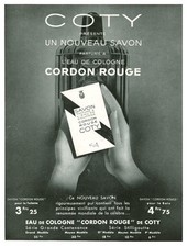 Publicité ancienne savon Coty eau de cologne Cordon rouge 1935 issue magazine