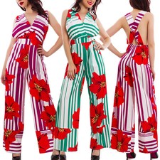 Global Femme Costume Grenouillère à Rayures Motif à Fleurs Cou Élégant Pantalon