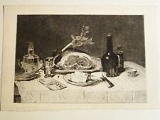 Philippe ROUSSEAU (1816-1887) GRAVURE EAU FORTE NATURE MORTE TABLE TROMPE L'OEIL