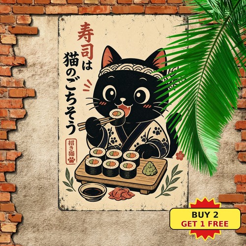 Sushi black cat sign funny - sushi,