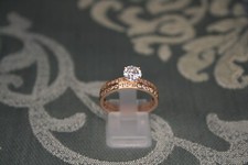 Victoria, bagues Amarens, T58, alliance + solitaire laiton plaqué or rose et CZ