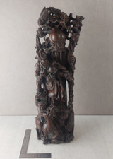Ancienne grande statue / sculpture chinoise en bois, Shou Lao et enfants