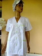 BLOUSE TUNIQUE D INFIRMIERE BLANC & VERT  MEDICAL COIFFEUR ESTHETIQUE TM NEUVE