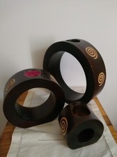 Porte Bougie Bois Exotique , bougeoir, lot de trois 