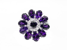 Argent Sterling Améthyste Fleur Fiançailles Bague Naturel Mariage