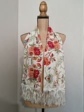 THE KOOPLES POUR ELLE : SUPERBE FOULARD ECHARPE À FRANGES SOYEUX FLEURI 