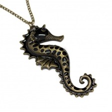 Collier sautoir fashion hippocampe black, pour femme