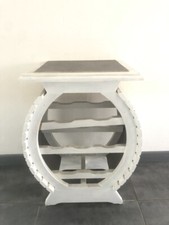 Meuble porte bouteille en bois blanc - Console d'apppoint tonneau casier