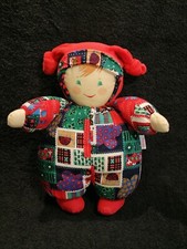 Doudou poupée chiffon rouge bleu patchwork Corolle  Etat neuf