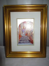 PETIT TABLEAU VINTAGE LITHOGRAPHIE A PLAT SUR FEUILLE D'ARGENT-PAYSAGE-ENCADRÉ